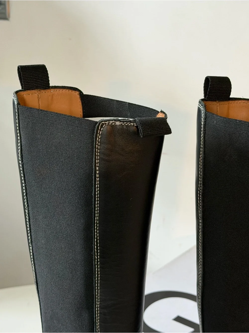 Ganni Black Knee-High Chunky Chelsea Boots